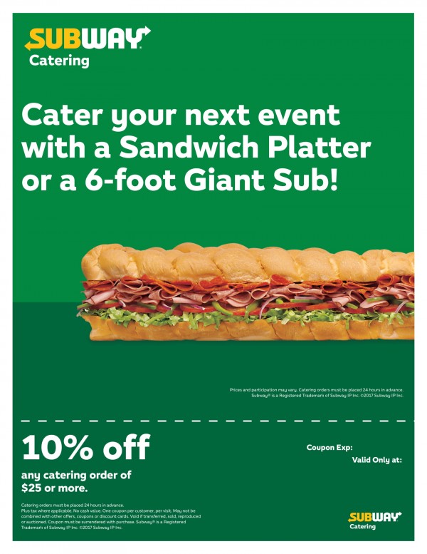  Subway Caters and Delivers